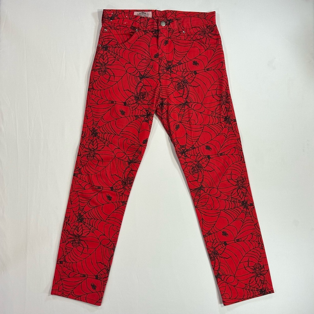 Trash & Vaudeville Red Alt Y2K Spiderweb Pants Goth Punk Straight Leg Jeans